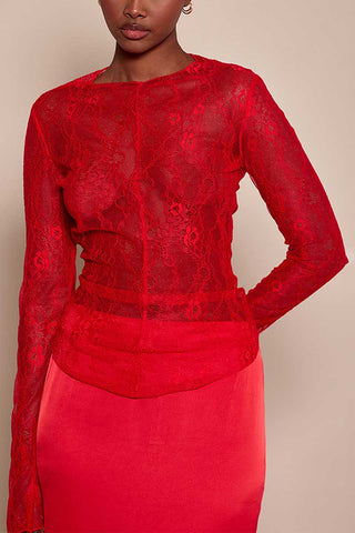 Sheer Floral Lace Long Sleeve Top