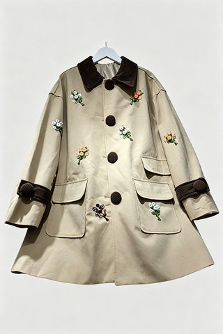 Floral Ribbed Collar Button-Front Coat