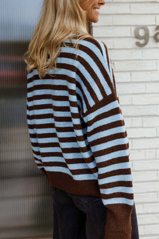 Striped Crew Neck Drop Shoulder Sweater