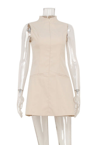 Sleeveless Mock Neck Zip Front Mini Dress