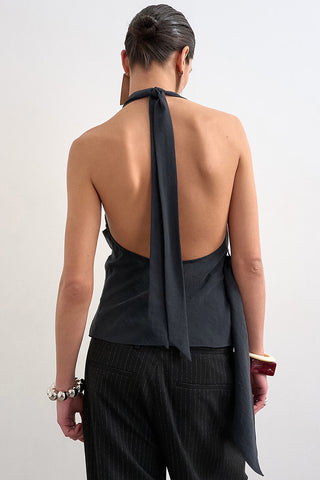 Draped Asymmetrical Halter Blouse