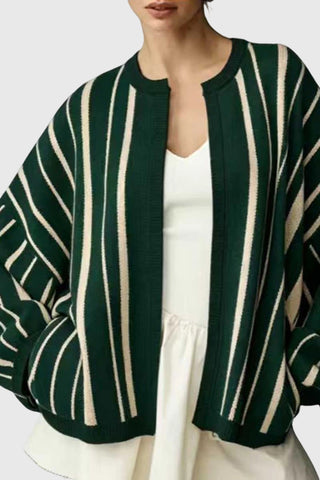 Striped Open-Front Batwing Sleeve Cardigan