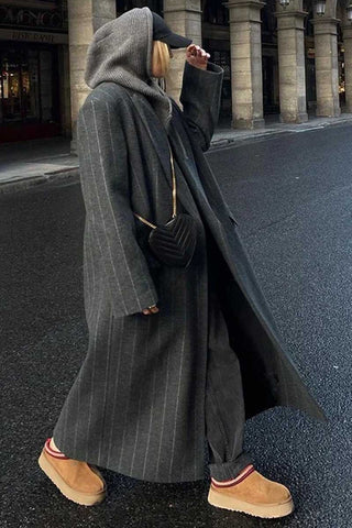 Striped Notched Collar Longline Blazer