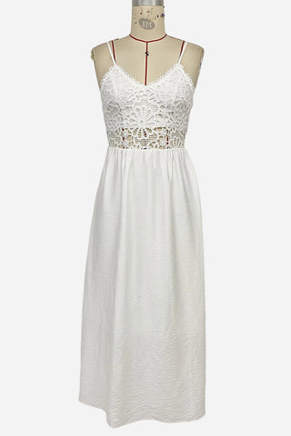 Lace-Trim Spaghetti Strap Midi Dress
