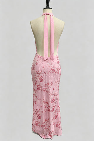 Halter Neck Floral Sequin Bodycon Dress