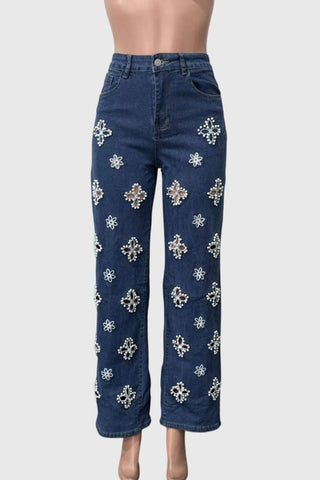Stud Cutout All-Over Straight Jeans