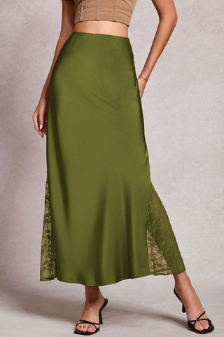 High-Waist Lace Side Slit Midi Skirt