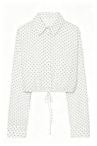Tie-Waist Button-Front Long Sleeve Blouse