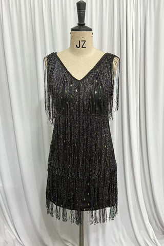 Sequin Fringe V-Neck Sleeveless Mini Dress