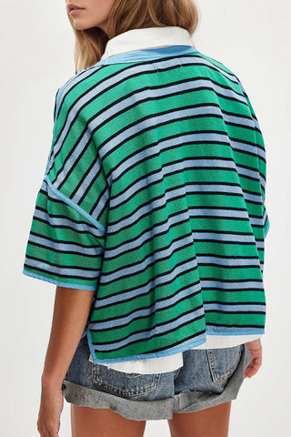 Striped Contrast Hem Crew Neck T-Shirt
