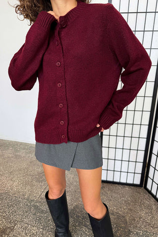 Ribbed Crew Neck Button-Front Cardigan