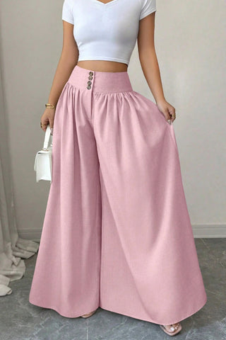 Button Front High Waist Wide Leg Pants