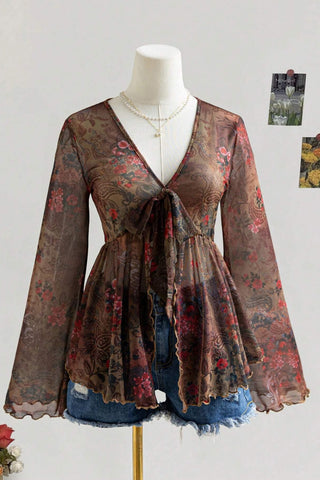 Floral V-Neck Long Sleeve T-Shirt
