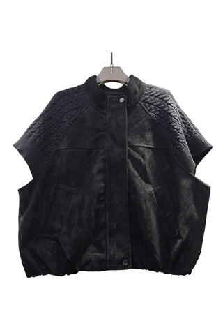 Knit Shoulder Suede Mock Neck Vest