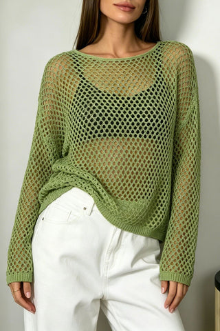 Long-Sleeve Crochet Knit Top