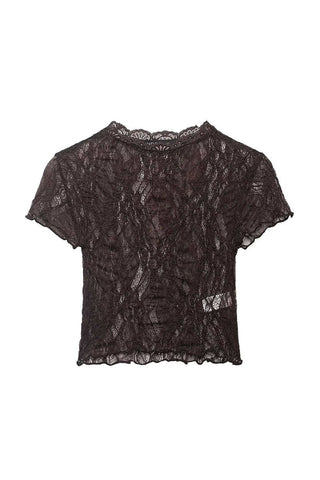 Sheer Floral Lace Short Sleeve T-Shirt