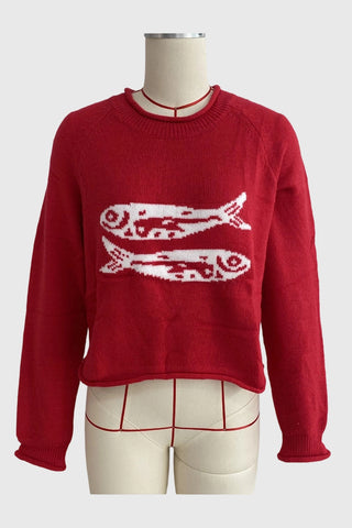 Fish Graphic Crew Neck Knit Sweater