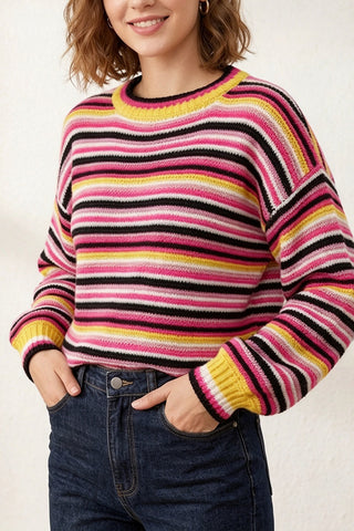 Striped Crew Neck Knit Sweater