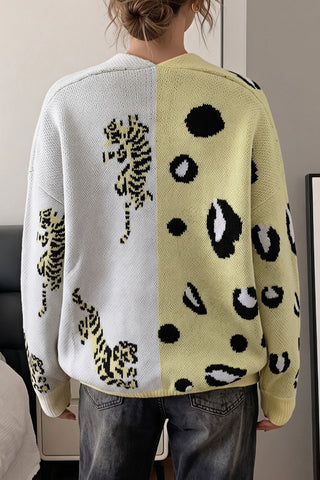 Animal Print V-Neck Button Front Cardigan