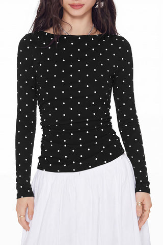 Polka Dot Long Sleeve Tie Back Blouse