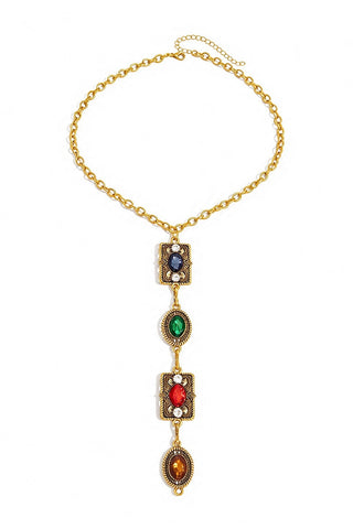 Multi-Gem Vintage Drop Chain Necklace