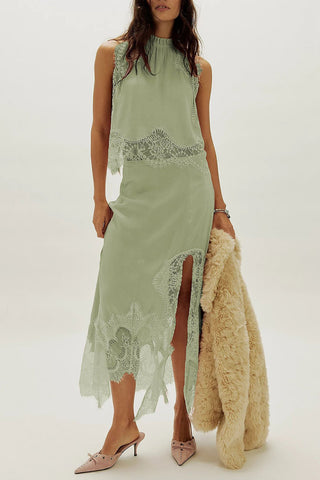 Elegant Lace Trim Skirt Set