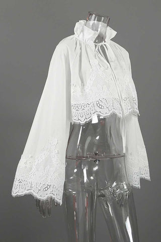 Lace Bell Sleeve Ruffle Collar Crop Blouse