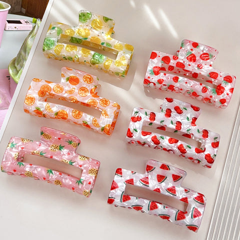 Fruit Print Rectangle Claw Clip