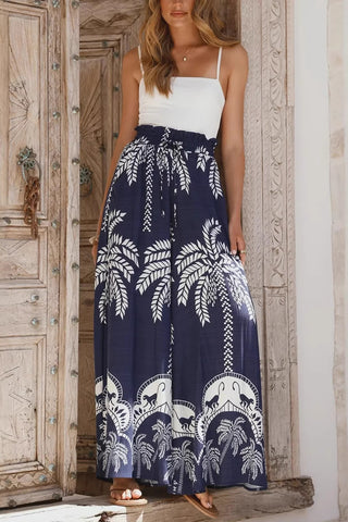 High-Waisted Printed Casual Pants