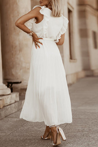 Pleated V-Neck Wrap Dress