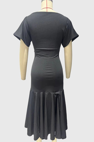Short Sleeve Ruffle Hem Midi Casual Dress