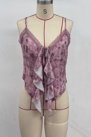 Tie-Front Ruffle Lace Trim Cami