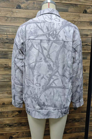 Abstract Print Contrast Collar Button-Up Jacket