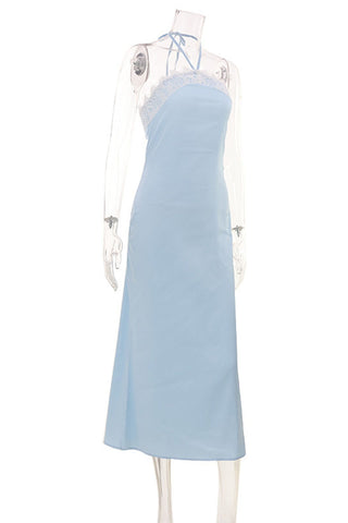 Lace Halter Satin Slip Casual Dress