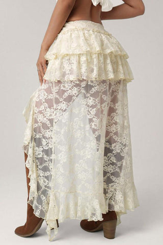 Ruffle Asymmetric High-Low Midi Skirt