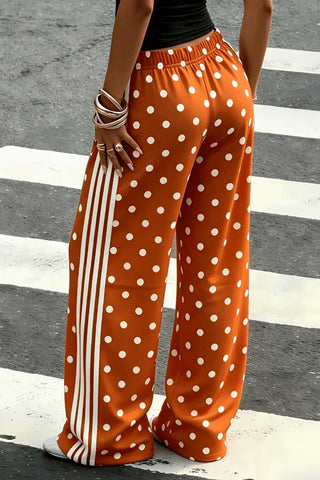 Polka Dot Side Stripe Wide-Leg Casual Pants
