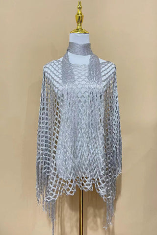 Open-Knit Fringe-Detail Top