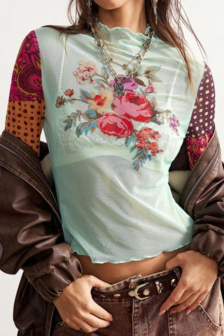 Floral Mixed Pattern Sleeve Top
