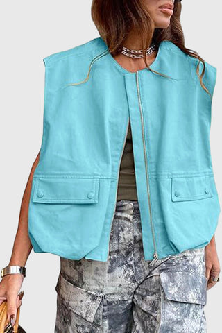 Zip-Front Sleeveless Utility Vest