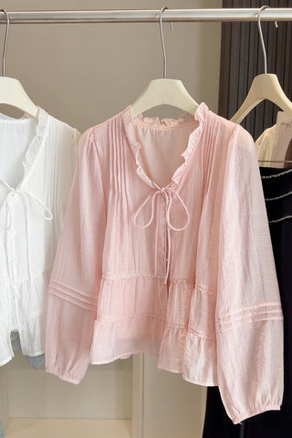 Ruffled Tie-Front Blouse