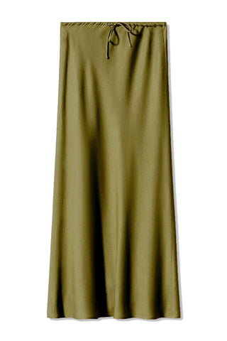 Satin Drawstring Waist Slip Midi Skirt