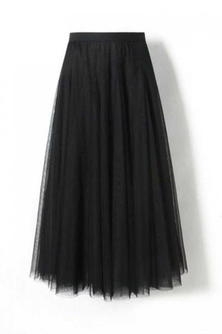 Sheer Tulle High-Waist A-Line Midi Skirt