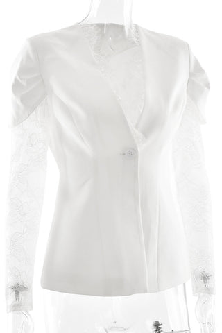 Lace-Trimmed Blazer with Statement Sleeves