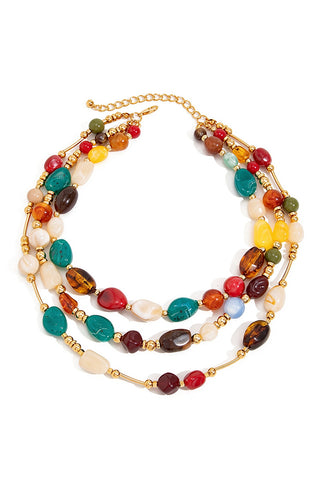 Multi-Strand Polished Stone Bead Necklace