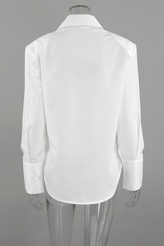 Tie-Side Long Sleeve Collared Shirt
