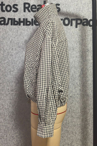 Plaid Mock Neck Long Sleeve Jacket