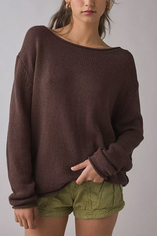 Striped One-Shoulder Knit Sweater