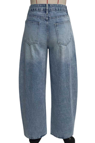 High-Waist Button Detail Barrel Jeans