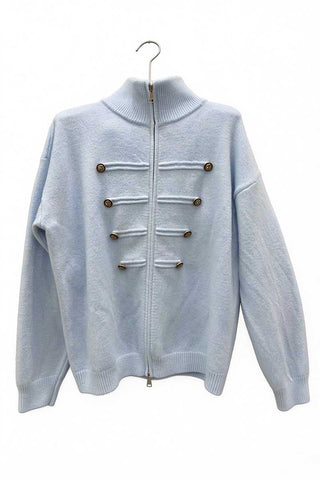 Zip-Front Mock Neck Knit Cardigan