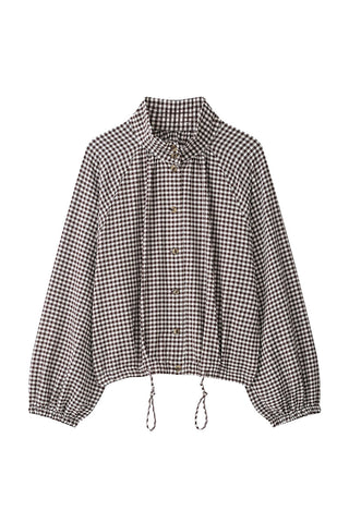 Plaid Mock Neck Drawstring Jacket
